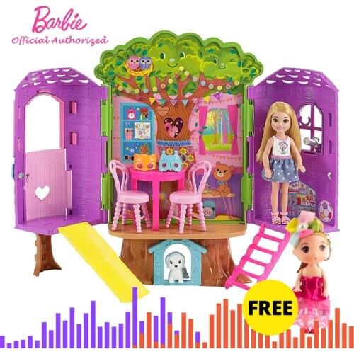 Barbie Brand New Baby Toy 2018 Lovely Mini Doll Toy Barbie Club Chelsea Treehouse with Slide and Swing Best Toy Gift For Girls