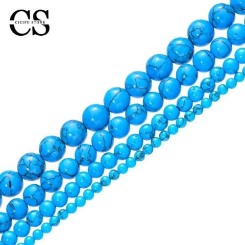 Natural Blue Turquoises Beads Smooth Round Stone Loose Beads for Jewelry Making DIY Bracelet Charm Accessories 4/6/8/10 MM