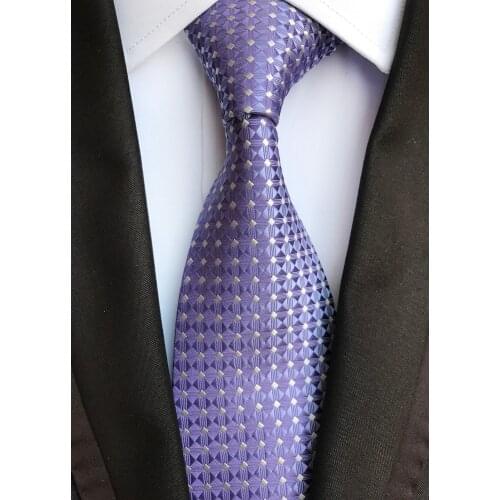 Designers Fashion Men Plaids Tie Famous Brand Man Necktie Lavender Purple with Silver Diamond Grids