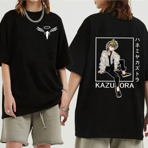 Anime Tokyo Revengers Printed Short Sleeve Kazutora Hanemiya T-Shirt Harajuku Hip Hop Casual Tees