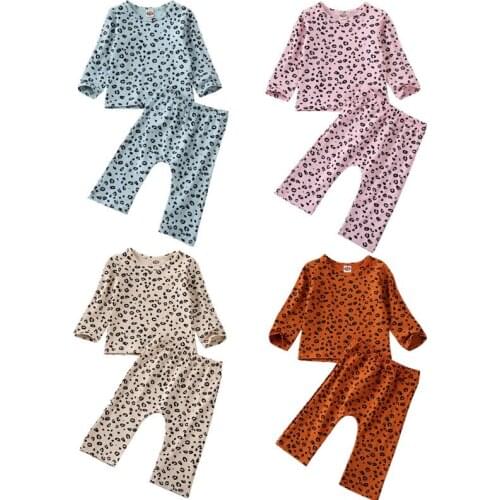 0-18M Infant Baby Girl Boy Long Sleeve Leopard T-shirt Tops+Long Pants 2pcs Clothes Outfit Tracksuit