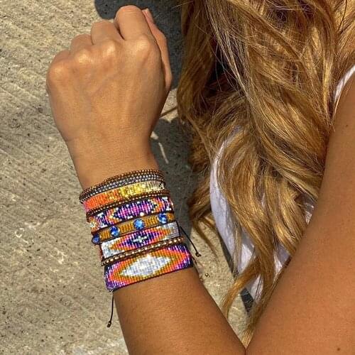 BLUESTAR Turkish Eye Bracelets Geometric Pattern Bracelets Handmade Crystal Bead Bracelets 2021