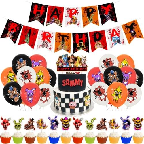 Five Nights at Freddys Party Supplies Cartoon Game Freddy Bear Balloons Happy Birthday Banner Party Decoration Cake Topper Toy