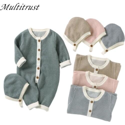 Multitrust Newborn Baby Boy Girl Autumn Clothes Unisex Infant Outfit Set Long Sleeve Bodysuit Romper Hat
