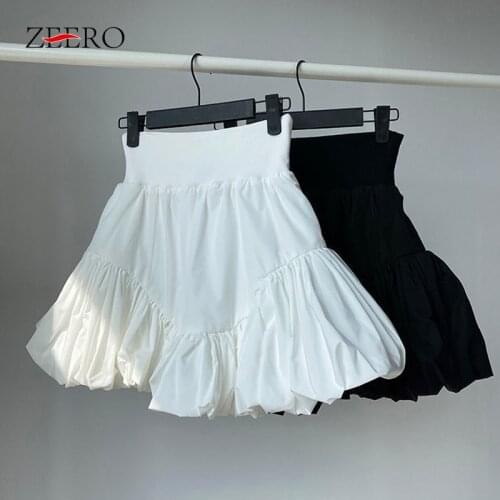 Korean Black Plus Size Skirts Womens Summer Irregular Pleated Puffy Mini Skirt Female High Waist White Kawaii Bud Short Skirt
