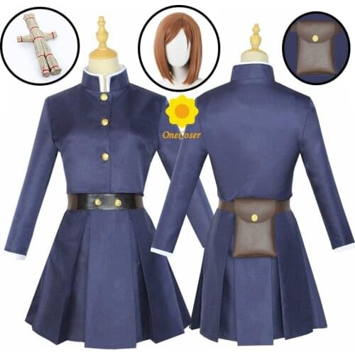 Kugisaki Nobara Cosplay Costume Jujutsu Kaisen Anime Brown Wig Waist Bag Skirt Suit Scarecrow Props Party Uniform Girls Women