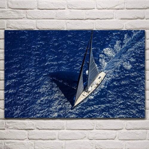 Beautiful black sails yacht seascape sea sport artwork posters on the wall picture home living room decoration for bedroom KP992