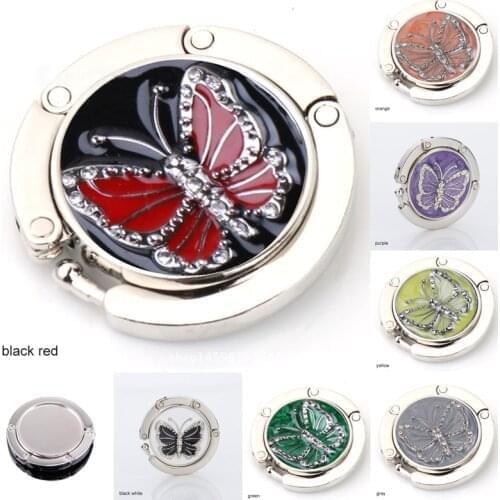 Round Metal Hanger Hook Holder Unique Folding Portable Butterfly Pattern Fashion Table Hook 1Pcs Crystal Alloy Purse Handbag Bag