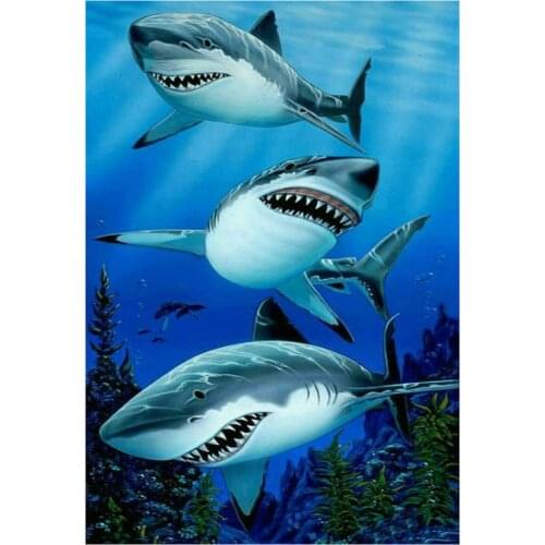 Square round full 5d diy diamond painting shark pattern 3d diamond mosaic sea animal icon diamond embroidery craft sticker