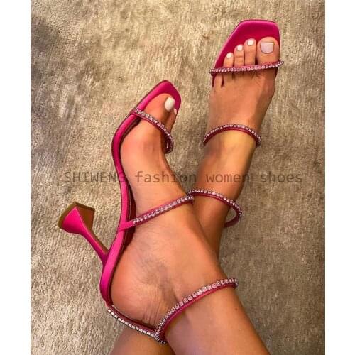 Summer Elegant And Fashionable Sandals Women Sparkling Sandals Square Toe Sandals Lady Diamonds Decor High Heels 2021