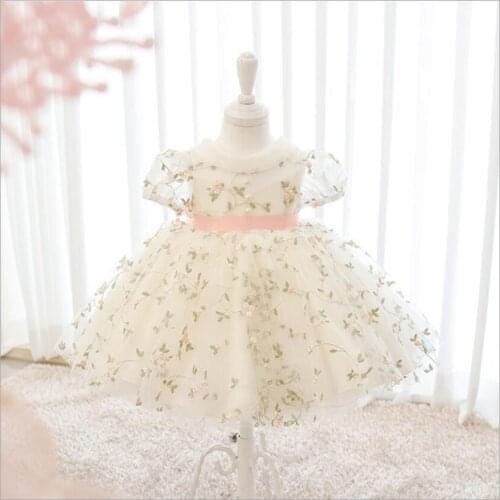 Summer Newborn Clothes Floral Baby Girl Dress Short Sleeve 1st Birthday Dress For Infant Girl Frock Party Princess Baptism Dress