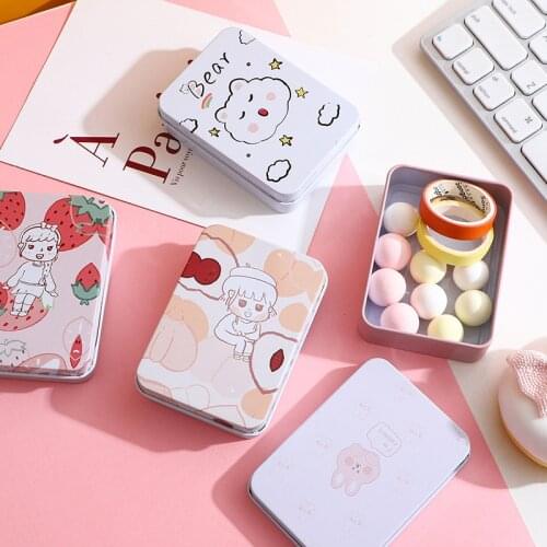 Mini Cute Cartoon Metal Tin Box Drawer Receive Storage Box Rectangular Jewelry Cosmetic Storage Organizer For Girl Fine Gift Box