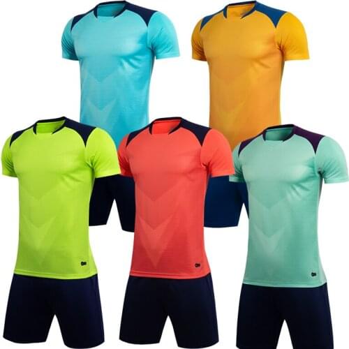 Men short sleeve gold soccer jersey set blue adult football uniform boy orange kids soccer shirt customized name DIY number