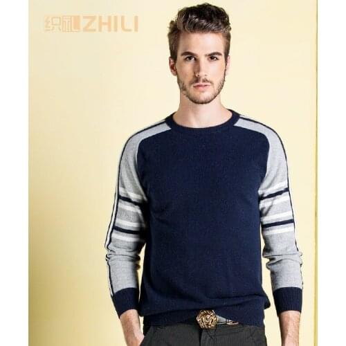 High Quality 100% Cashmere Sweaters Real Men Autumn Winter Knitted Merino Wool Sweater Fashion Striped O-Neck Pullover Male