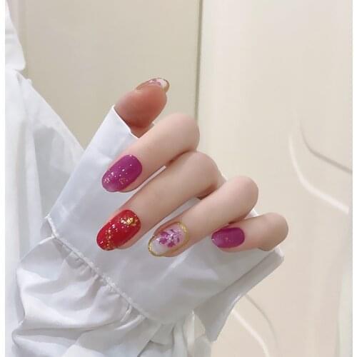 Fake Nails Long Round Head Purple Tulip Nail Stickers Finished Nail Stickers 24 Pcs Nail Stickers With Glue Nails Accesorios