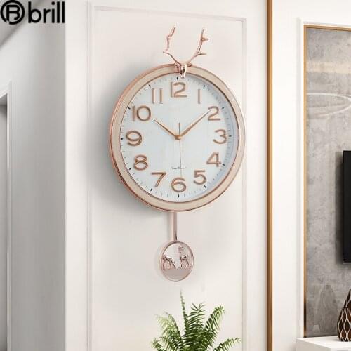 Nordic Fashion Large Wall Clock Living Room Modern Design Deer Head Wall Decor Pendulum Clocks Wall Home Decor Bedroom Horloge