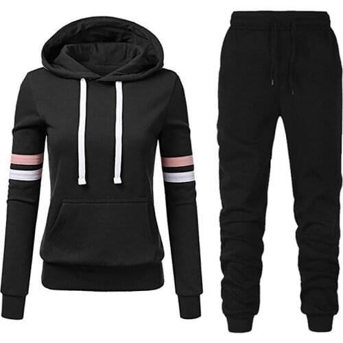 2020 Brand New 2 Piece Set Women Stripe Hoodies Pant Clothing Set Warm Ladies Solid Tracksuit Top Pants Suit Female