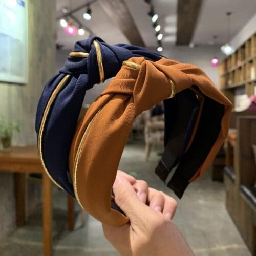 New Arrival Vintage Women Hairband Solid Color Soft Cross Knotted Headbands Wide Satin Ribbon Turban Bezel For Hair Accessories