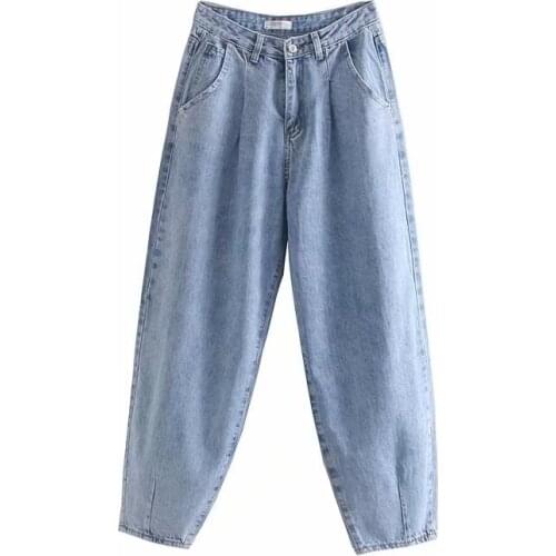 Obrix Casual Style Light Loose Female Jeans High Waist Harem Pants Zipper Fly Calf Length Vintage Jeans For Women