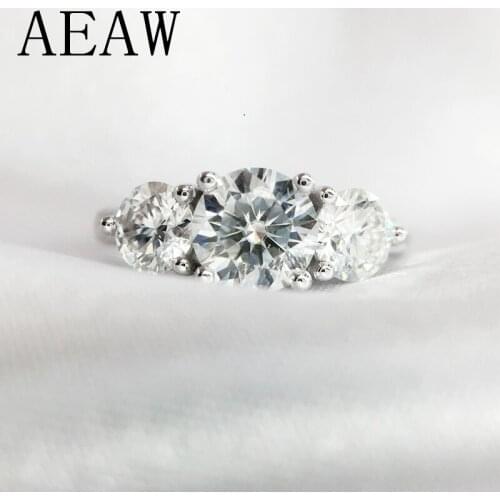 AEAW 2ctw 6.5mm Round Cut Engagement&Wedding Moissanite Diamond Ring Double Halo Ring Platinum Plated Silver