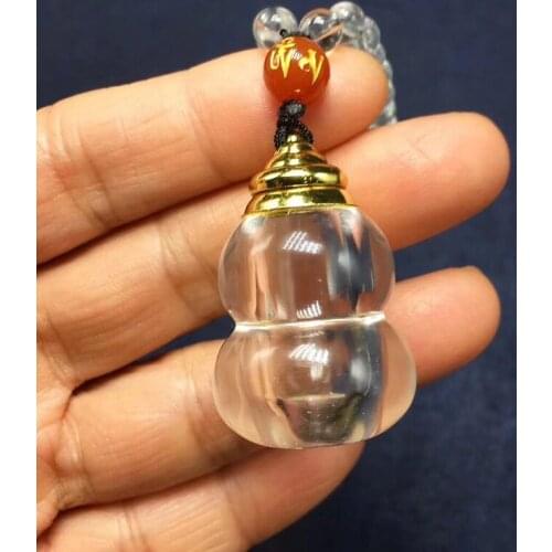 Wholesale White Natural Crystal Pendants Gourd Wishing Bottle Pendant Necklace Lucky for Women Men Simple Crystal Fu Lu Jewelry