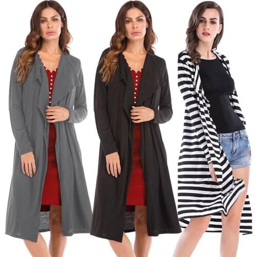 Autumn 2020 EU & US Long Sleeve Cardigan Coat Irregular Round Face Stripe Knitting Casual Single Breasted Womens Sweater