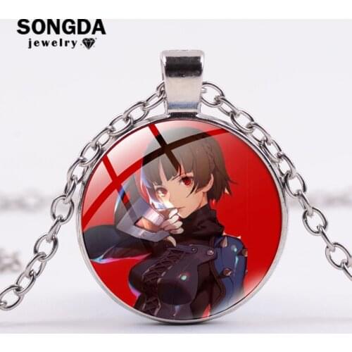 SONGDA Anime Persona 5 Necklace Game P5 Akira Kurusu Anne Takamaki Cartoon Figure Print Glass Dome Pendant Cosplay Long Necklace