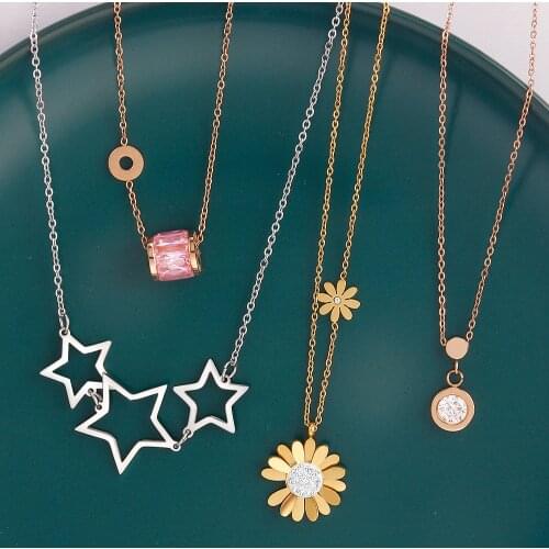 Daisy Necklace For Women Stainless Steel Chain Flower Star Pendant Accessories Jewelry
