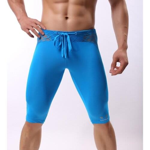 Sleep Bottoms Ice Silk Ultra-thin Transparent Penis Pouch Mens Pajamas Body Sculpting Pants Leggings Sexy Male Night Sleepwear