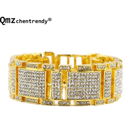 Exaggerated Punk Shiny Full Rhinestone I Bangle Hip Hop Bling bracelet Wristbands Chains Link Bracelets Men Women Gift jewelry