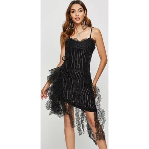 Europe Style Sexy Evening Party Dress Women Spaghetti Strap INS Internet Celebrity Sexy Bodycon Dress Women with Lace Black Ropa