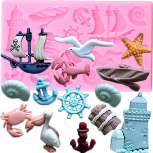 Boat Starfish Seagull Silicone Mold Fondant Cake Decorating Tools DIY Party Cupcake Topper Candy Polymer Clay Chocolate Moulds