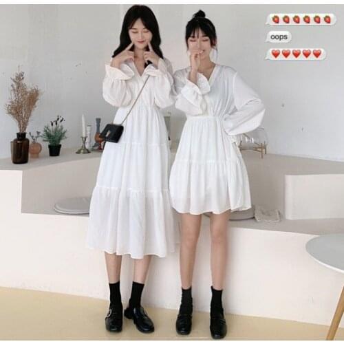 Of best friends mid long for womens spring 2021 new style waist down and slim summer students white dress