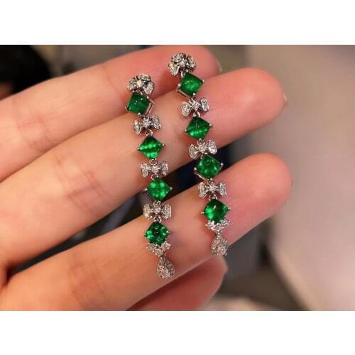H701 Jewelry 18K Gold Colombia Origin Green Emerald 3.1ct Gemstones Diamonds Female Drop Earrings for Women Fine Earrings