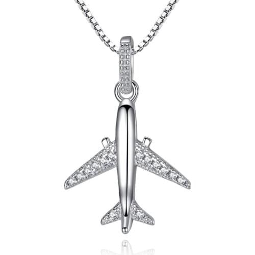 ZEMIOR 925 Sterling Silver Trendy Plane Pendant Necklaces Clear CZ Box Chain Necklace For Women Statement Jewelry To Girlfriend