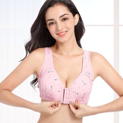 Front Buckle Womens Bra Wire Free Push Up One-piece Bra Floral Printed Seamless Bras Daily Casual Lingerie Ropa Interior Mujer
