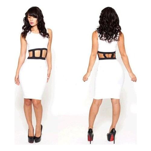 Womens White Sleeveless Dress New Arrival Boutique Fashion Hollow Sexy Bandage Dress