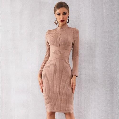 Winter Autumn Celebrity Evening Party Bodycon Bandage Dress Women Long Sleeve O-Neck Elegant Sexy Night Out Dress Women Vestidos