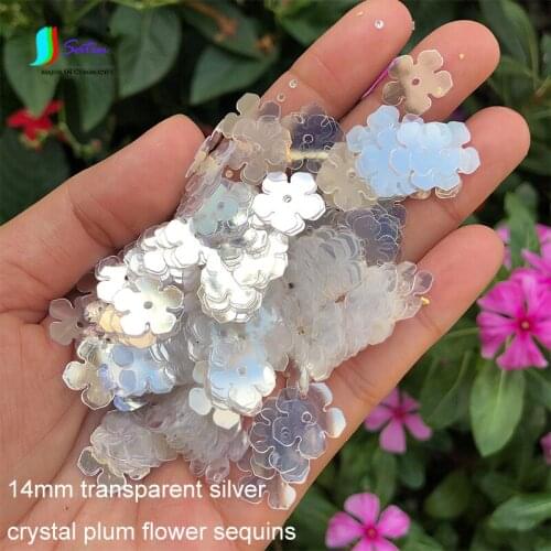14mm Transparent Silver Crystal Plum Flower Sequins PET Clothing Jewelry Shoes Hats Crafts DIY Accessories Sequins A0495F