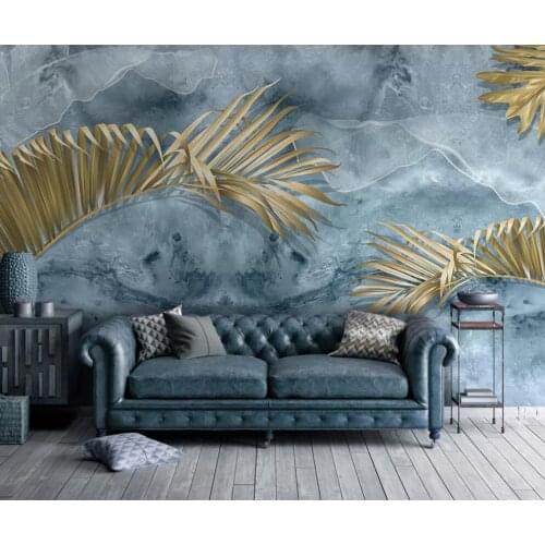 Custom 3D mural wallpaper modern fresh plants golden leaves Nordic TV sofa background wall decoration painting