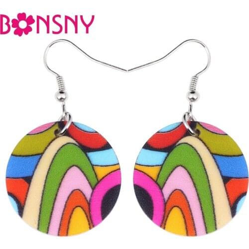 Bonsny Acrylic Floral Round Bohemian Earrings Dangles Drop Big Long Novelty Jewelry For Girls Women Gifts Accessories Bijoux New