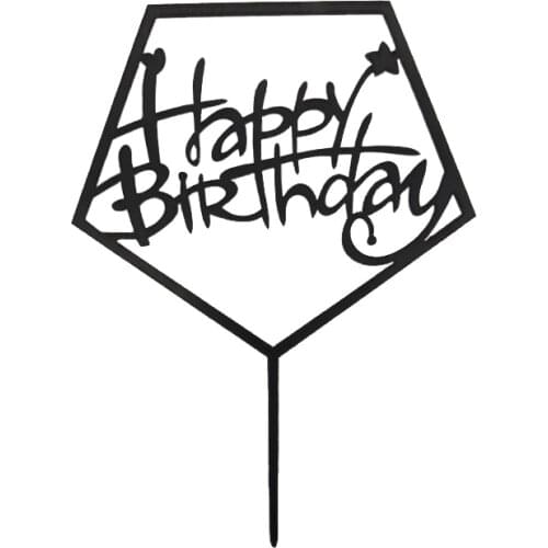 50pcs/lot Acrylic Happy Birthday Cake Topper Black/Pink/Gold Pentagon Acrylic Birthday Cake Decoration