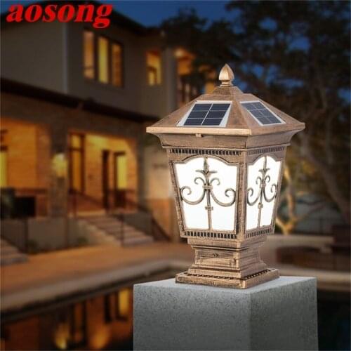 AOSONG Outdoor Solar Post Light Modern Patio Pillar LED Waterproof Lighting For Lawn Garden Fence Gate Porch Courtyard