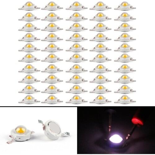 Artudatech 50Pcs 1W LED Full Spectrum White Beads Lamp Diodes High Power Epistar Chip Light
