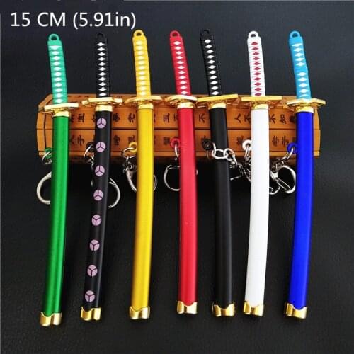 One Piece Keychain Roronoa Zoro Sword Metal Keyring llaveros Key Chain Buckle With Toolholder Scabbard Katana Sabre Toy Gifts