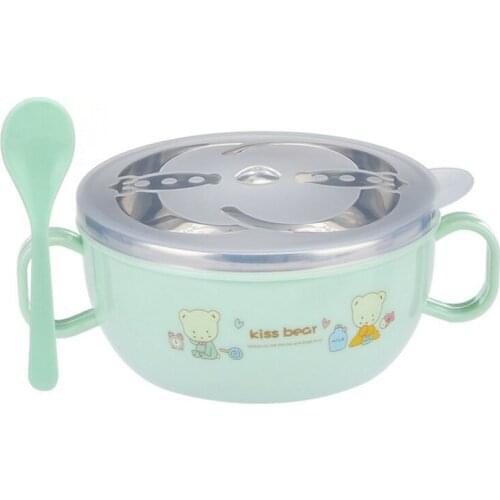 Baby Feeding Bowl+Spoon Set Non-slip Stainless Steel Insulation Children Tableware Cartoon Printed Kid Food Bowl Dishes Hot