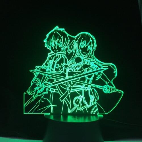 Kirito and Asuna for Bedroom Decor Nightlight Birthday Gift Table Lamp Manga SAO 3d Led Night Light Anime Sword Art Dropship