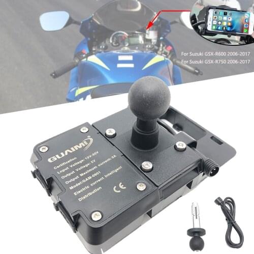 For Suzuki GSX-R600 GSX-R750 2006-2017 2016 Motorcycle USB Charger Mobile Phone Holder 4.0 to 6.3 inches GPS Navigation Bracket