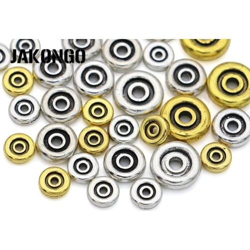 JAKONGO Antique Silver Plated Round Spacer Beads for Jewelry Making Bracelet Loose Beads DIY Handmade Accessories
