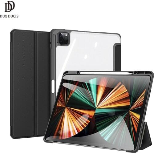 Tablet Leather Case for iPad Pro 12.9 2021 2020 Smart Sleep Wake Toby Series with Pencil Holder Trifold Stand Clear Back